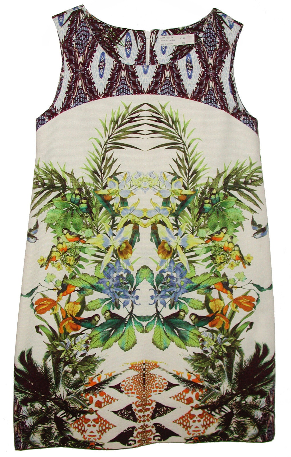 Zara Girls Kids Botanical Print Cotton Dress Sleeves Nature Retro Pattern
