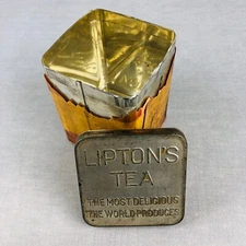 Vintage Lipton Tea Tin 1939 Planter Ceylon Metal Canister Partial paper label