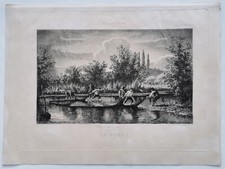 la PÊCHE- Eau-forte par Edmond HÉDOUIN - l'Artiste - 1857