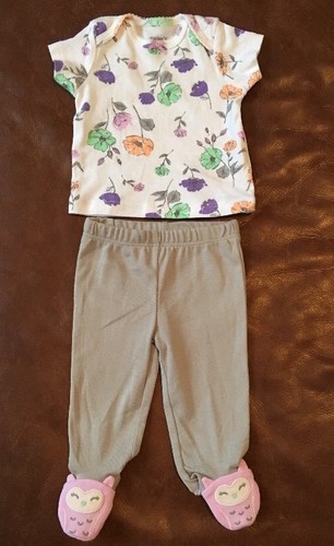 Carter's Baby Mädchen 2-teiliges T-Shirt Fuß Hose Set Neugeborene lila Eule Blumen NB