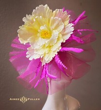 Kentucky Derby Hat Hot Pink Rose Yellow Royal Ascot Fascinator Del Mar Easter