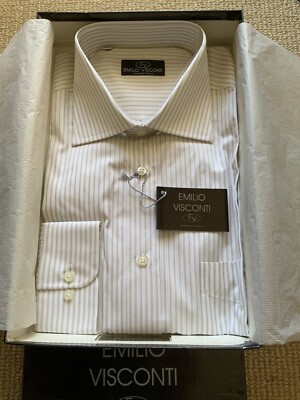 New EmilioViscontiMens 100%Cotton Stripes Shirt,Size USA17(EU43).Made In Italy.