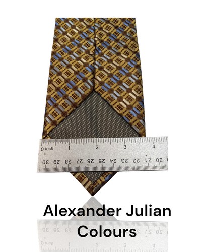 Cravatta Alexander Julian in poliestere, 56"X3,75, ottone/blu/abbronzatura, geometrica. SB-9 - Foto 5 di 5