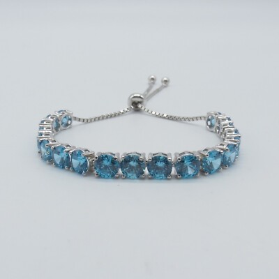 Cubic Zirconia Tennis Bracelet Topaz Blue Silver Tone