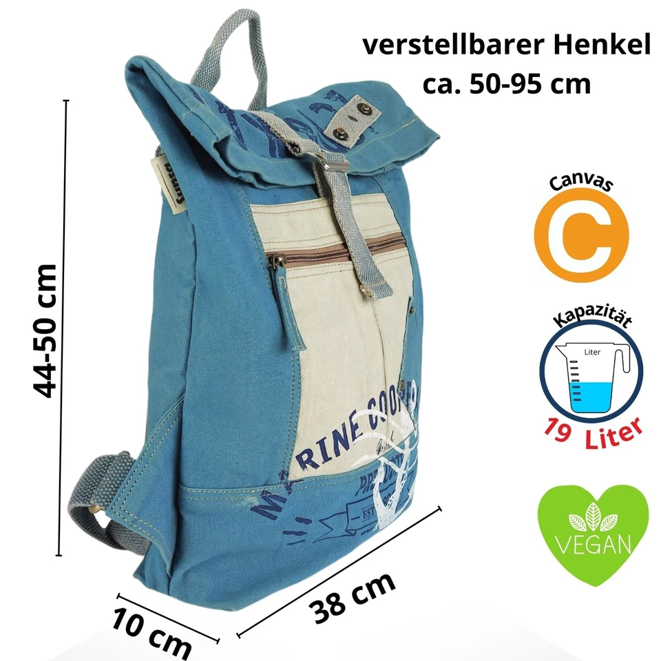 Rucksack. XL Leinwand/Canvas Backpack. Rolltop Cityrucksack. Vegane Daypack - Bild 2 von 4