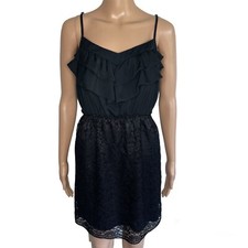 Xhilaration Solid Black Ruffle A-Line Sheath Lace Overlay Sleeveless Mini Dress