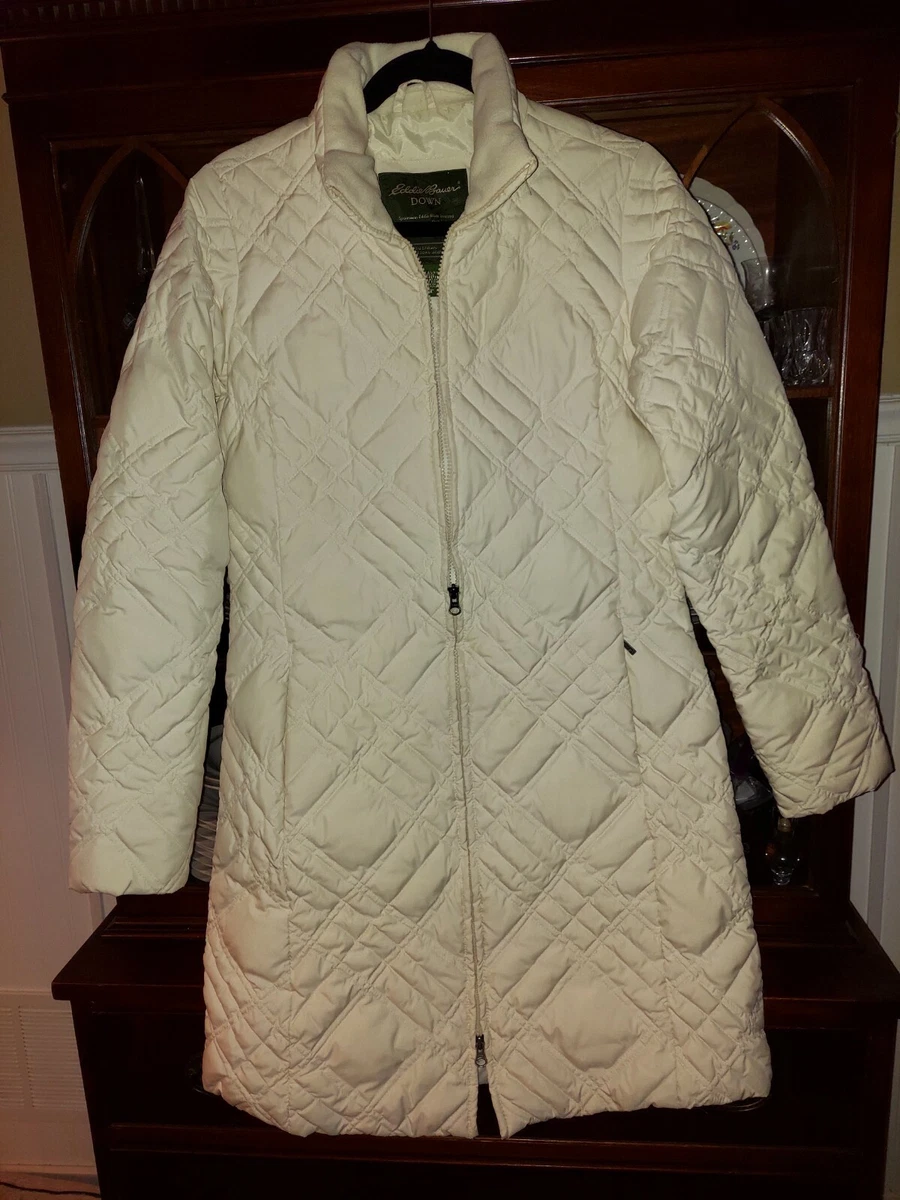 Eddie Bauer Womens Quilted Goose Down Jacket Size Medium Cream