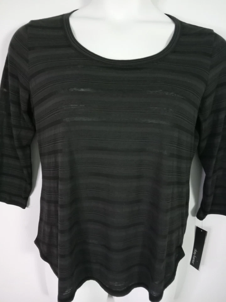 Camisa DAISY FUENTES Mujer Med Negra Cuello Redondo Semi Transparente Manga Larga NUEVA $36 Foto 2 de 4