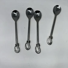 Lot 4 Gourmet Settings TWIST Loop End 18/10 Stainless Flatware 5.25" TEASPOONS