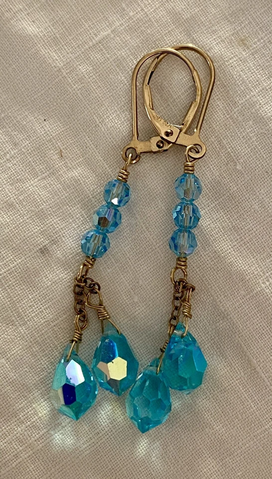 Comodidad y resplandeciente con pendientes colgantes de 14k GF Euro Back Aqua AuroraBoreal Foto 3 de 4