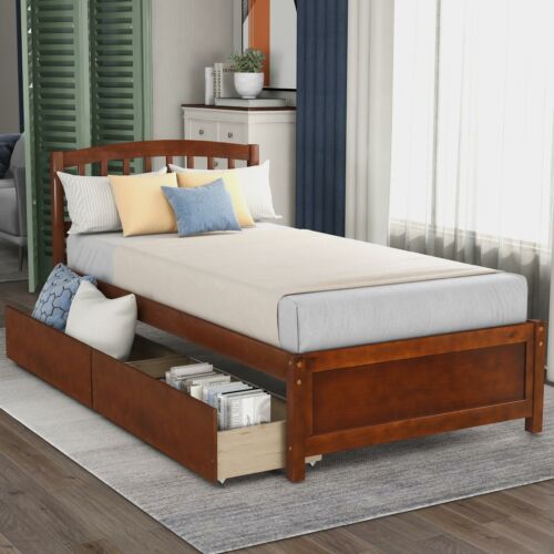 Twin Size Platform Storage Bed Wood, Twin Xl Platform Bed With Storage And Headboard