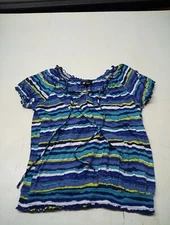 AB Studio Womens Multicolor Striped Blouse Top Size Medium Tie Neckline 