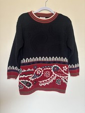 Vintage Beldoch Popper 14 Size M Floral Embroidered Paisley Cottagecore Sweater