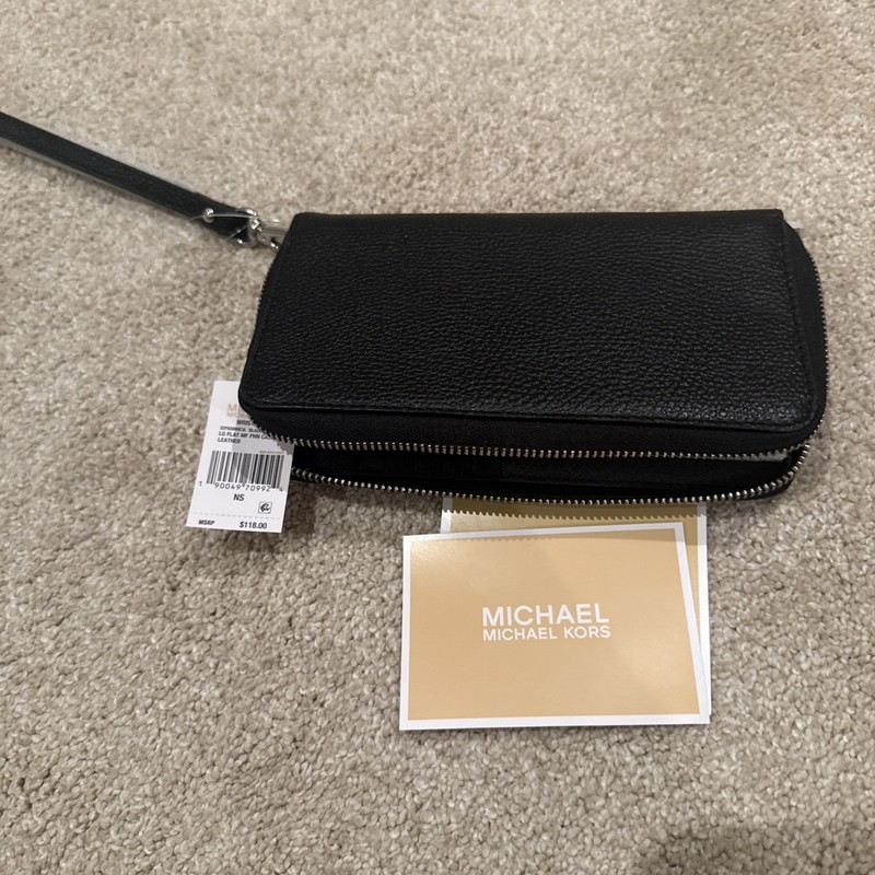 NWT MICHAEL KORS JET SET Lg Flat MF Phone Case Leather Wristlet Wallet Luggage