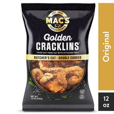 Mac's Chicharrones Golden Cracklin Curls Fried Pork Fat with Skin 12 oz Bag