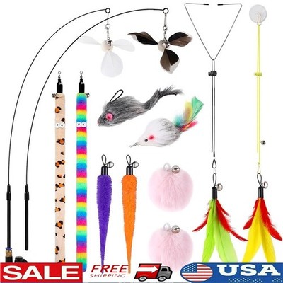 4-in-1 Interactive Cat Toy Set Suction Cup Fishing Pole Mouse Windmill Worms New