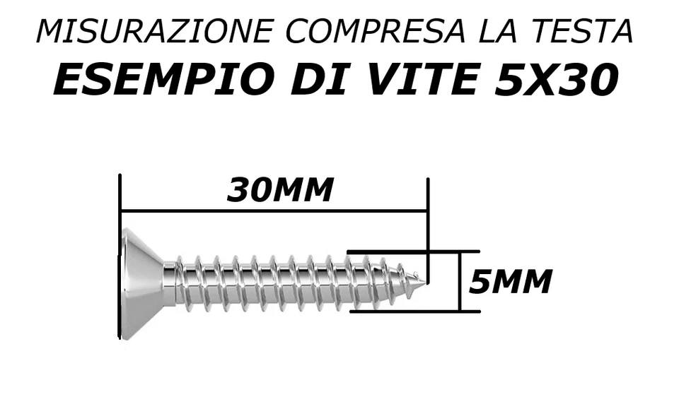 VITI IN ACCIAIO INOX TRUCIOLARI PER LEGNO PLASTICA D. 5mm D. 6mm TESTA SVASATA - Immagine 3 di 4