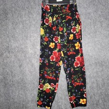 Forever 21 Womens Dark Floral Print High Waisted Wide Leg Pants Black Belt