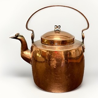 Vintage Swedish Copper Brass Tea Kettle Pot Hammered Rustic Scandinavian Decor