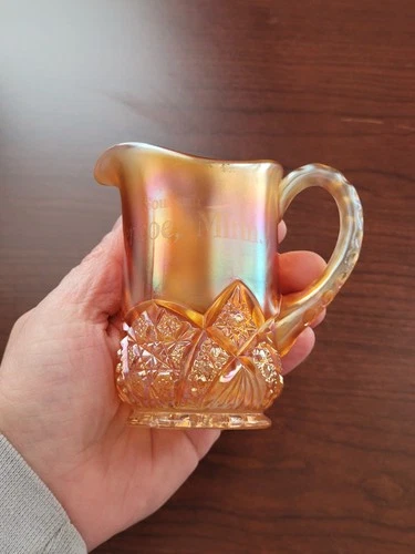Marigold Cambridge Near Cut Carnival Glass Glenco Minn Creamer