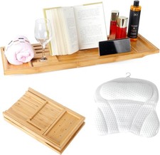Bathtub Tray Table  Bath Pillow Expandable  Foldable Bath Caddy Tray Tub