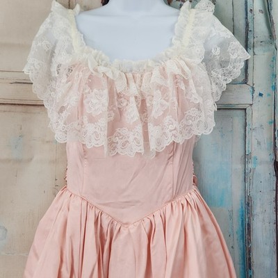 Gunne Sax by Jessica McClintock Vintage Satin Pink & Lace Maxi Dress | eBay
