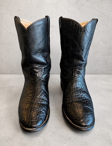 Cowtown Vintage Handmade Mexico Black Bullhide Leather Cowboy Boots Men 10.5 EE