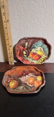 Elite Trays Metal Painted Still Life Fruit Rectangle Serving Tray Set of 2