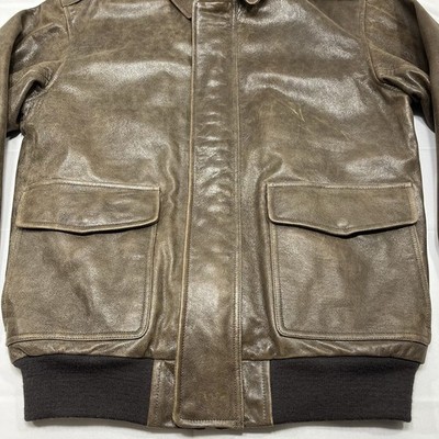 Vintage LL Bean Goat Skin Brown Leather Bomber Flight Jacket Mens