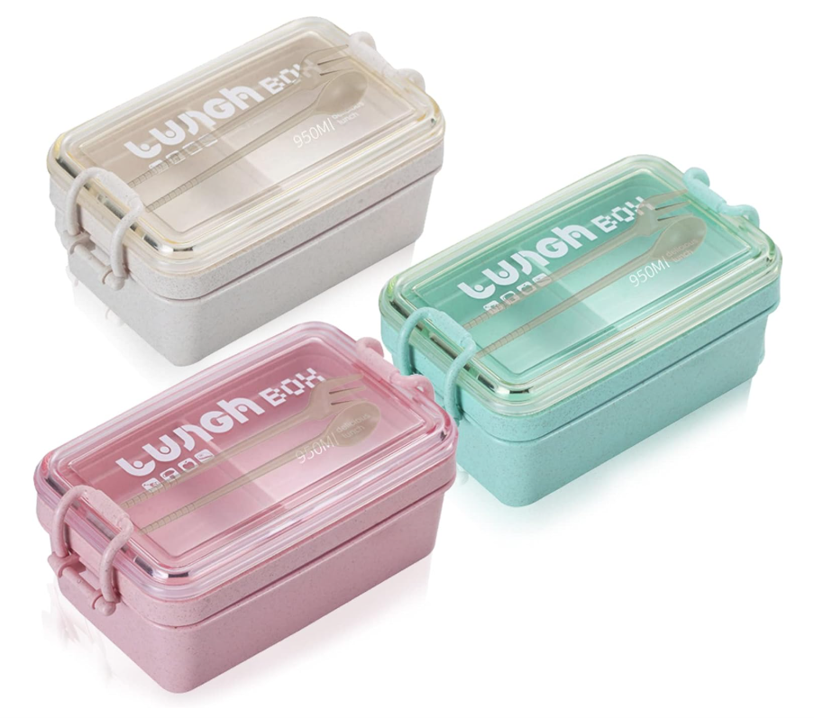 3-Tier Bento Lunch Box Set with Cutlery, 950ml, 3 Color Options