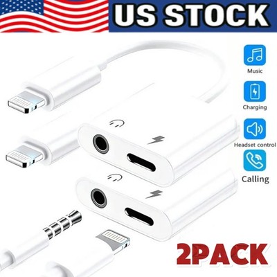 2 Pack [2-in-1] Dual Adapter 3.5mm Headphone & Charger For 11 12 13 14 Pro Max