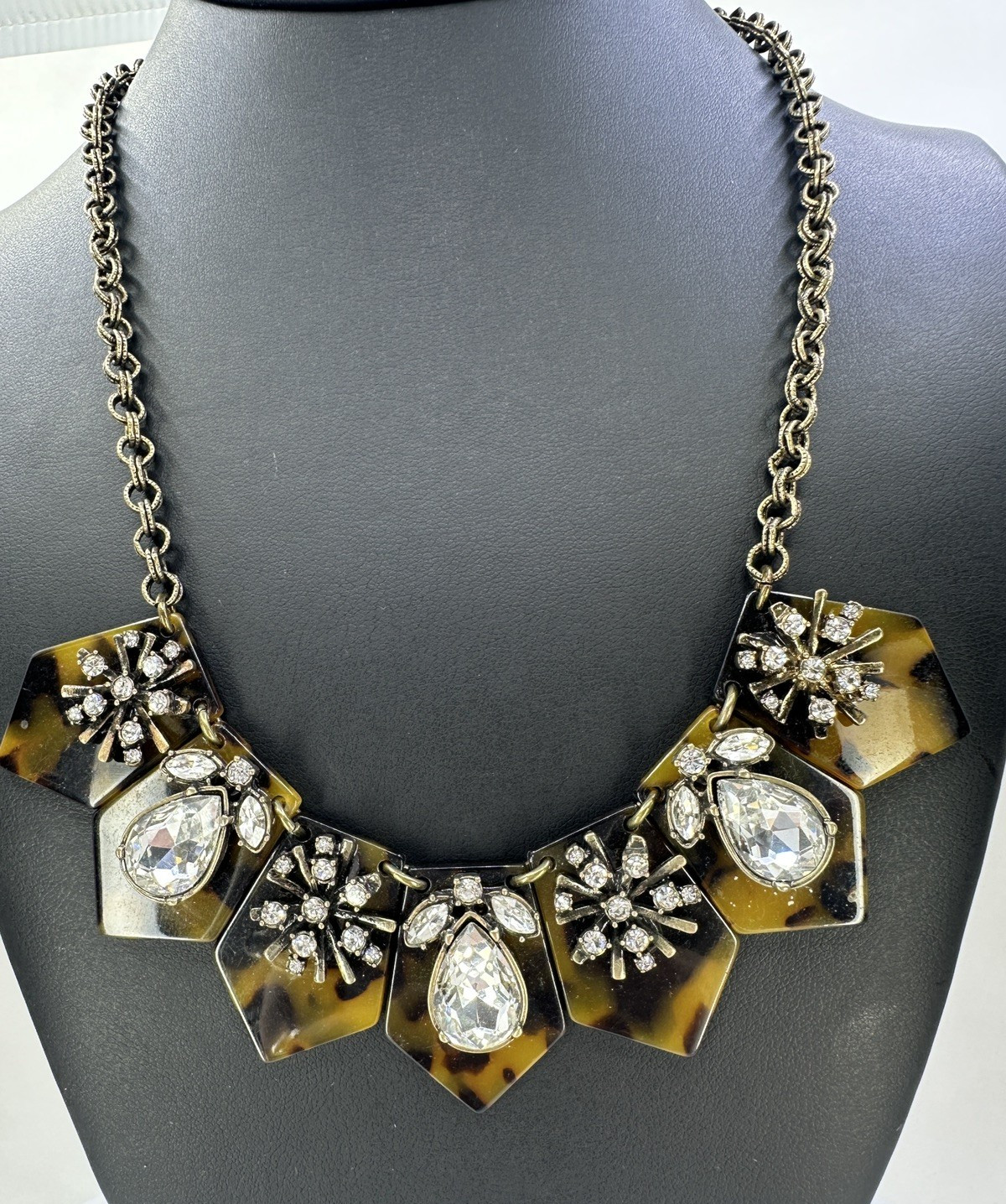 Loft Tortoiseshell White Rhinestone Statement Nec… - image 3