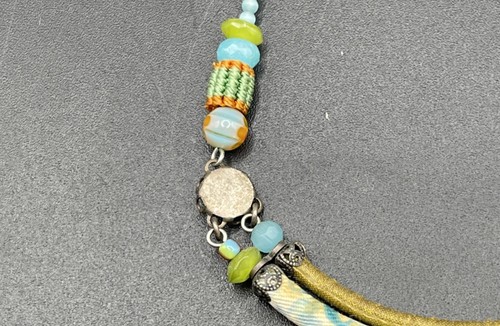 Collar Boho Ayala Bar Cuentas de Tela Azul Aqua Tono Plata Cadena - Imagen 7 de 11