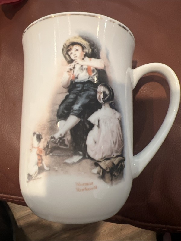 1981 Vintage Norman Rockwell  "The Music Maker ” Coffee Tea Mug Cup Gold trimmed