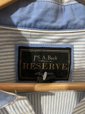 Jos. A. Bank Reserve Męska niebieska sukienka w paski zapinana na guziki Koszula Delikatna dzianina Wada