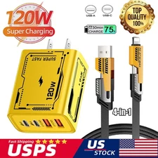 4-In-1 120W Super Fast Charging Cable Charger Data Cord Usb-C For iPhone Samsung