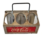 Vintage Coca-Cola Metal Bottle Carrier Crate 6-Pack Industrial Coke Advertising