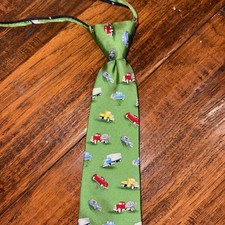 Talbot Kids Green construction zipper Silk tie Dump Truck Automotive 16  