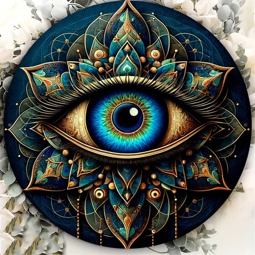 Vintage Eye Round with Intricate Tin Metal Signs Home Décor 8x8