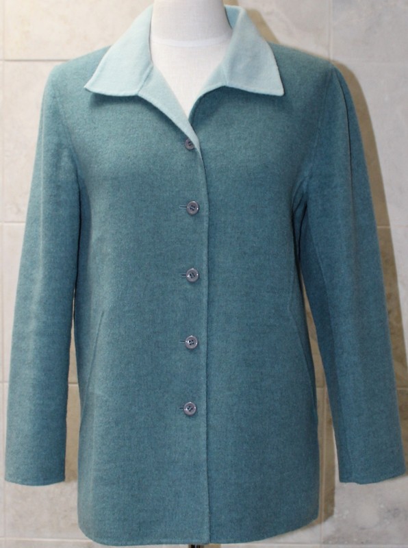 Reversible Boiled Wool Jacket sz S (Chest 40") Teal / Lt Blue Button Front EUC