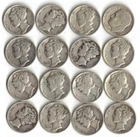 Mercury Dimes Lot of 16 90% Silver - 1930's to 1950's  [61A]