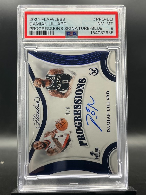 2024-25 Panini Flawless Damian Lillard PRO-DLI Progressions Auto Blue 8/8 PSA 8