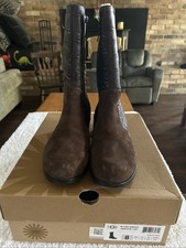 Women's Uggs Brown Suede With Upper Crocodile Embossed Leather Size 8 New Box