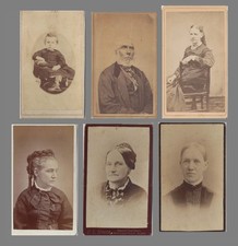 6 Antique 1800s Cabinet Card CDV Photos Men Women Child Victorian Portraits USA