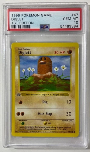 Pokemon - Base Set 1st Edit. 1999 Shadowless "DIGLETT" PSA 10 Gem/Mint #47/102.