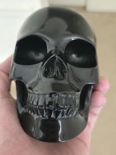 HUGE Hand Carved Crystal Skull! Genuine Obsidian! Black Volcano Glass Fine Art!