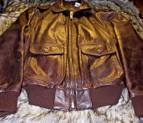 Four Winds vintage mens 100% leather soft shell bomber jacket size L brown