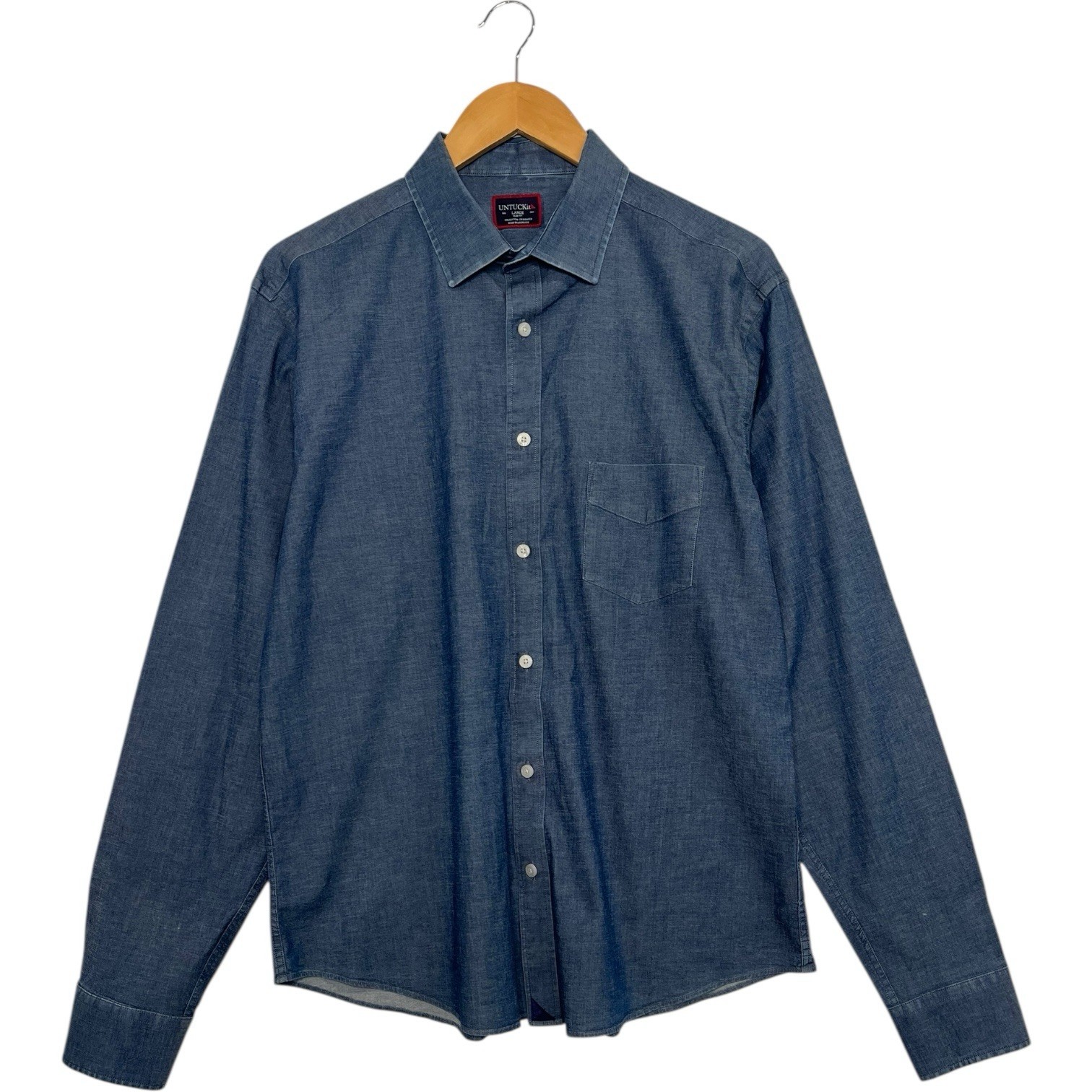 Untuckit Shirt Mens Large Blue Slim Fit Chambray Button Up Casual Modern Classic