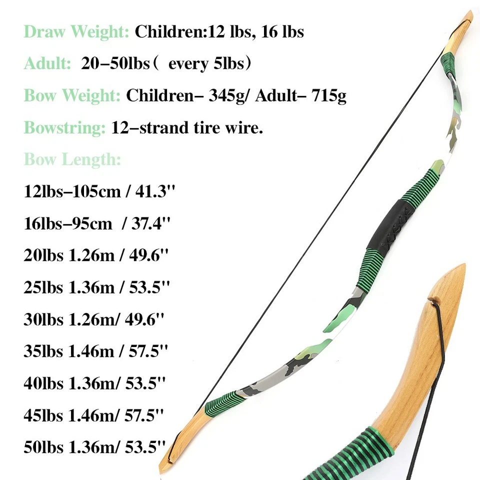 Traditional Wood Recurve Bow Handmade Horse Bow 12-50lbs Outdoor Hunting RH LH - Image 3 of 4