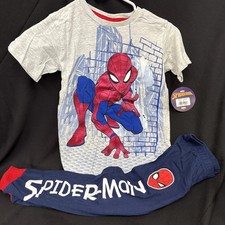 Kids Spiderman Gray Short Sleeve Shirt W/ Blue Pants Lounge Set Size 6